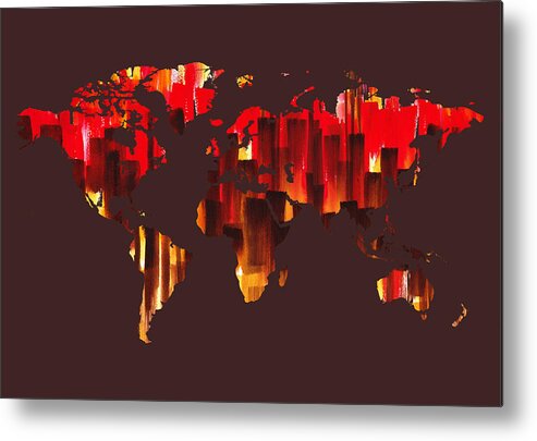 Red Metal Print featuring the painting Watercolor Silhouette World Map Colorful PNG XXIX by Irina Sztukowski