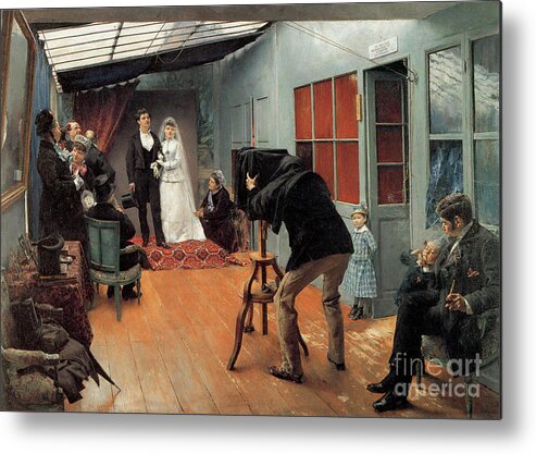 Bridegroom Metal Print featuring the drawing Wedding At The Photographers by Heritage Images