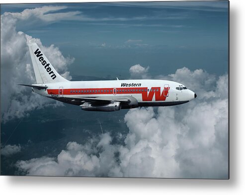 Western Airlines Metal Print featuring the mixed media Western Airlines Boeing 737-247 by Erik Simonsen