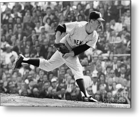 American League Baseball Metal Print featuring the photograph Whitey Ford On The Pitchers Mound by Robert Riger