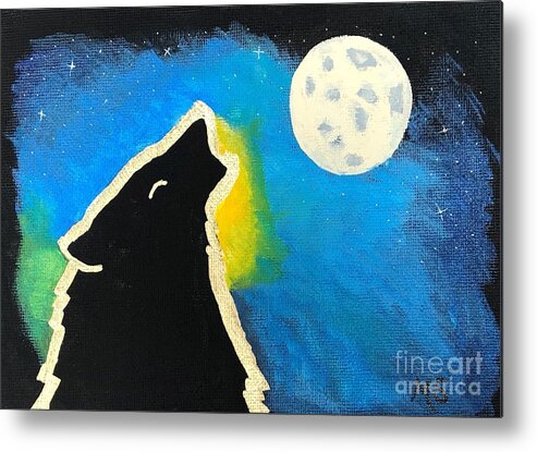 Wolf Metal Print featuring the painting Wolf Moon by Monika Shepherdson