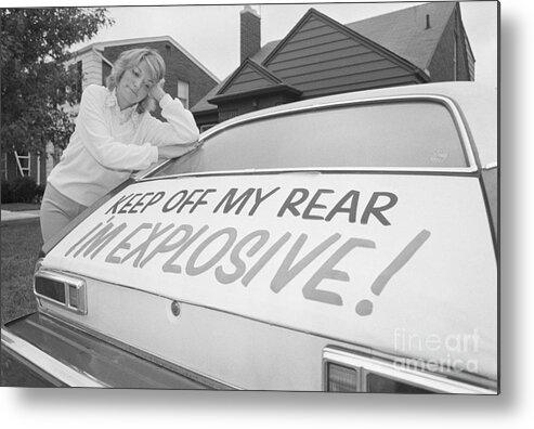 People Metal Print featuring the photograph Woman Leaning On Ford Pinto by Bettmann