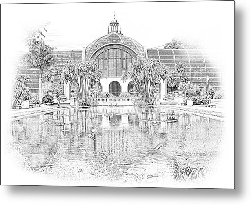 Botanical Building Metal Print featuring the digital art Balboa Park Botanical Building and Lily Pond #1 by Christine Ley
