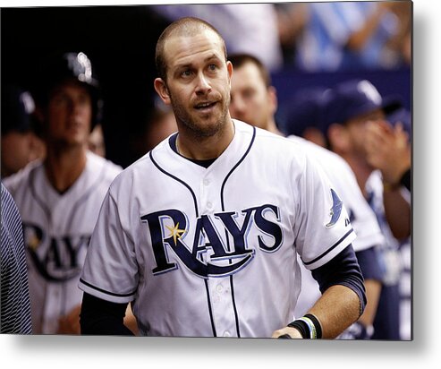 Instant Replay Metal Print featuring the photograph Evan Longoria and James Loney #1 by Brian Blanco