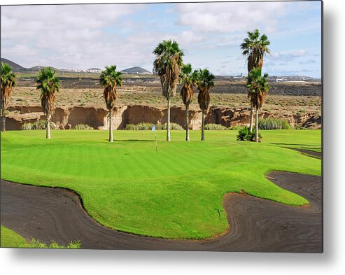 Background Metal Print featuring the photograph Golf course in Tenerife island, Canary islands #1 by Severija Kirilovaite