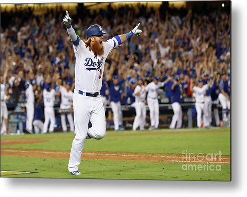Game Two Metal Print featuring the photograph Justin Turner by Ezra Shaw
