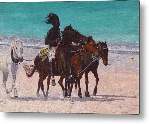 Pink Sand Rider Painting Metal Print featuring the painting Pink Sand Rider by Ritchie Eyma