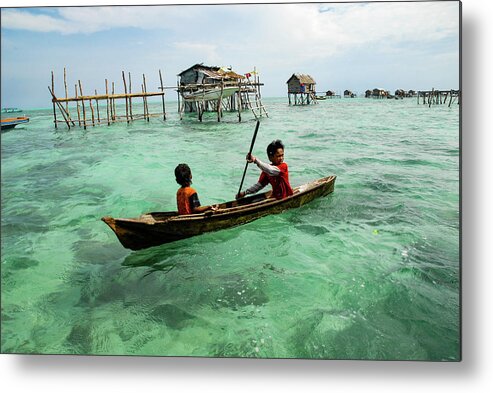Sea Metal Print featuring the photograph Neptune's Children - Sea Gypsy Village, Sabah. Malaysian Borneo by Earth And Spirit