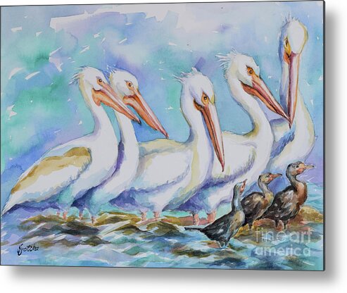  Metal Print featuring the painting White Pelicans #2 by Jyotika Shroff