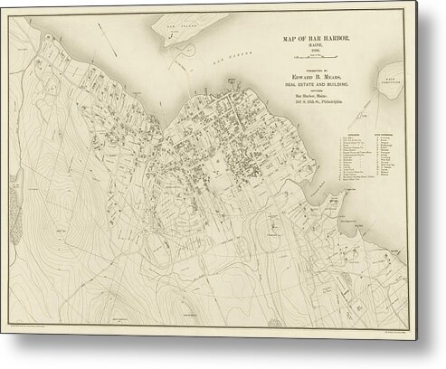 Maine Metal Print featuring the photograph 1896 map of Bar Harbor Maine Historical Map Sepia by Toby McGuire