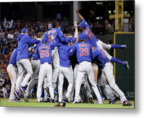 People Metal Print featuring the photograph Anthony Rizzo, Kris Bryant, and Chris Coghlan by Ezra Shaw