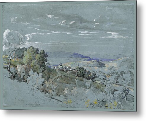 Johann Georg Von Dillis Metal Print featuring the drawing The Hills of Umbria near Perugia #3 by Johann Georg von Dillis