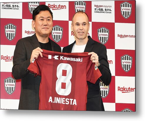 People Metal Print featuring the photograph Vissel Kobe Introduces New Player Andres Iniesta #3 by Jun Sato