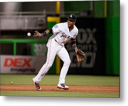 Double Play Metal Print featuring the photograph Starlin Castro #4 by Rob Foldy/Miami Marlins