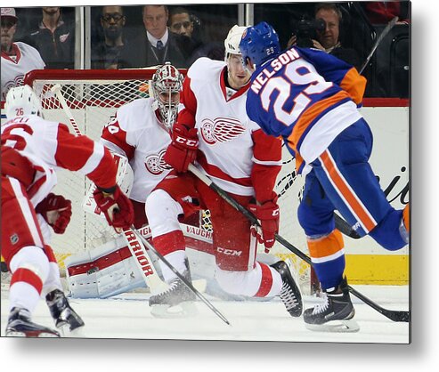 Petr Mrazek Metal Print featuring the photograph Detroit Red Wings v New York Islanders #7 by Bruce Bennett