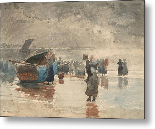Winslow Homer Metal Print featuring the drawing On the Sands by Winslow Homer