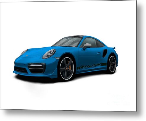 Sports Car Metal Print featuring the digital art 911 Turbo S Blue by Moospeed Art
