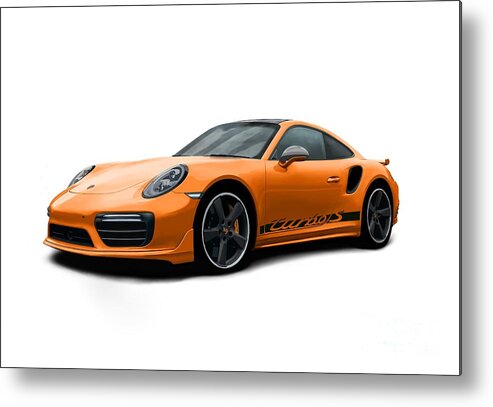 Sports Car Metal Print featuring the digital art 911 Turbo S Orange by Moospeed Art