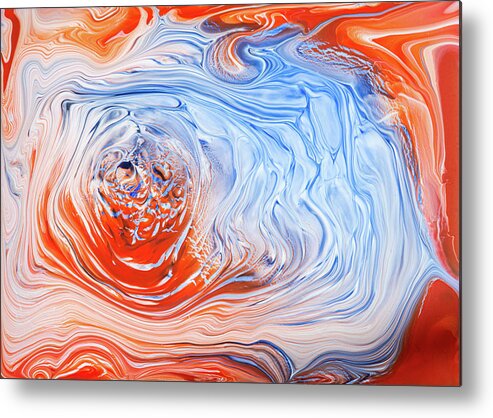 Abstract Metal Print featuring the painting Abstract Acrylic Pour Painting Orange Blue White by Matthias Hauser