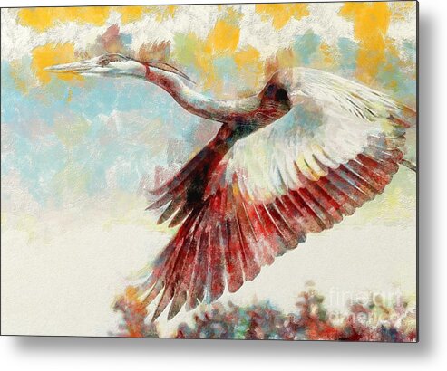 Art Paint Metal Print featuring the painting Abstract Adult Great Blue Heron close up Flight by Stefano Senise