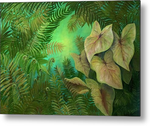 Oil Metal Print featuring the painting Among the Ferns by Barbara Landry