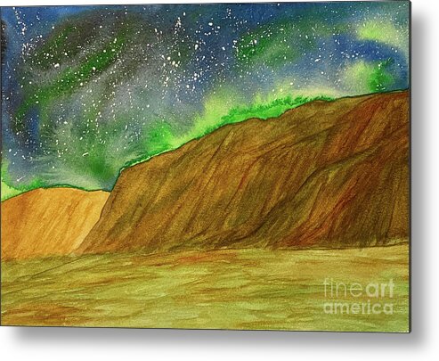 Aurora Metal Print featuring the painting Aurora over the Foothills by Lisa Neuman
