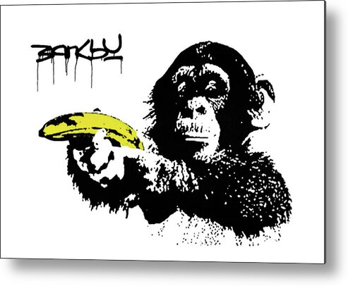 Bansky Metal Print featuring the painting Banksy monkey with banana by Banksy