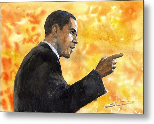 Watercolour Metal Print featuring the painting Barack Obama 02 by Yuriy Shevchuk
