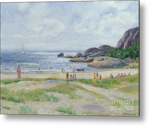 Thorolf Holmboe Metal Print featuring the painting Bathing people by O Vaering by Thorolf Holmboe
