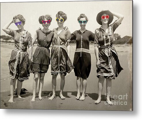 Vintage Metal Print featuring the photograph Vintage beach girls by Delphimages Photo Creations