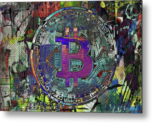 Bitcoin Metal Print featuring the painting Bitcoin Coin Art I by Irena Orlov