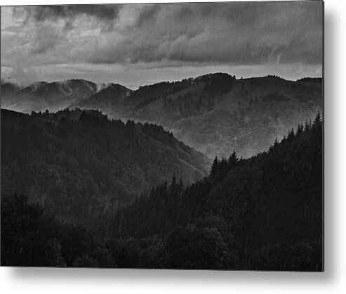 Black Forest Metal Print featuring the photograph Black Forest fog receives rain by Ioannis Konstas
