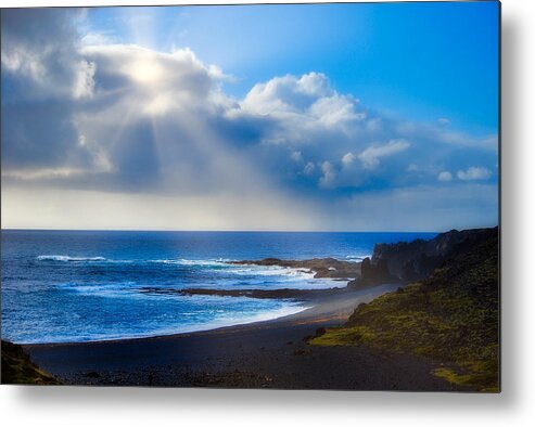 Nature Metal Print featuring the photograph Black Sand and Sun by Judy Cuddehe