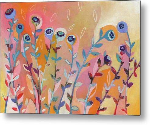 Abstract Metal Print featuring the painting Blue Flowers by Jennifer Lommers