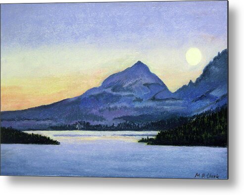 Landscape Metal Print featuring the pastel Blue Moon by MaryJo Clark