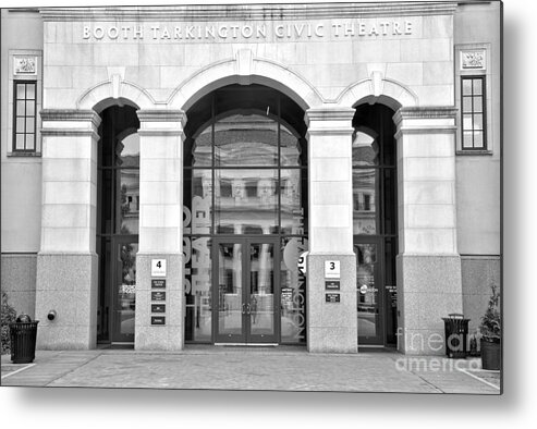 Booth Metal Print featuring the photograph Booth Tarkington Theater Entrance Carmel Indiana Black And White by Adam Jewell