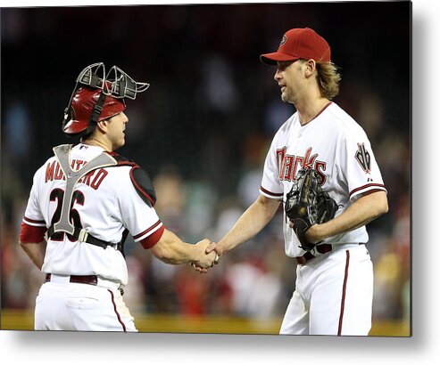 Baseball Catcher Metal Print featuring the photograph Bronson Arroyo and Miguel Montero by Christian Petersen