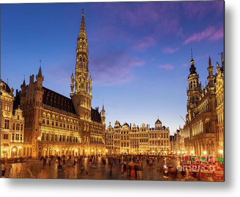 Grand Place Brussels Metal Print featuring the photograph Brussels Grand Place at night by Neale And Judith Clark