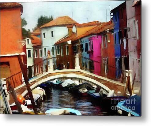 Boats Metal Print featuring the photograph Burano Bridge - Revised 2020 by Xine Segalas