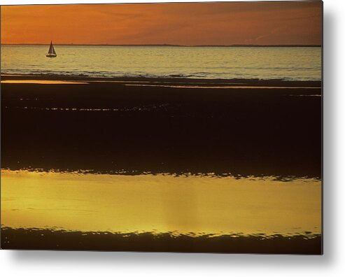 Cape Cod Bay Metal Print featuring the photograph Cape Cod Bay sunset sailboat by Nautical Chartworks