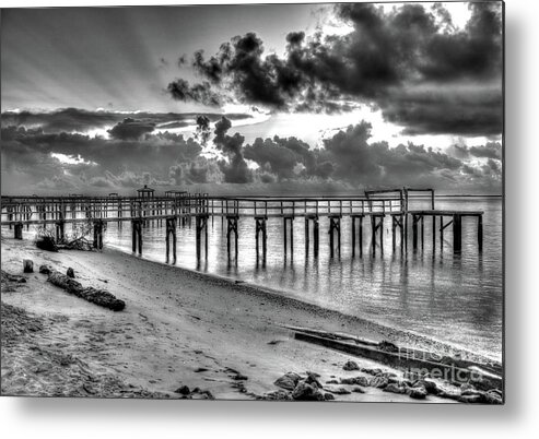 Cape Metal Print featuring the photograph Cape Fear River Sunrise in BW by Douglas Stucky