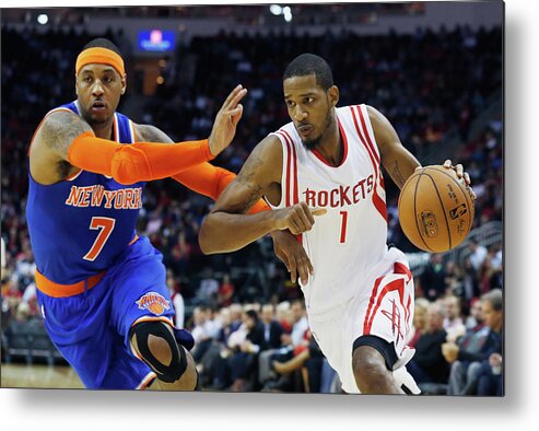 Drive Metal Print featuring the photograph Carmelo Anthony and Trevor Ariza by Scott Halleran