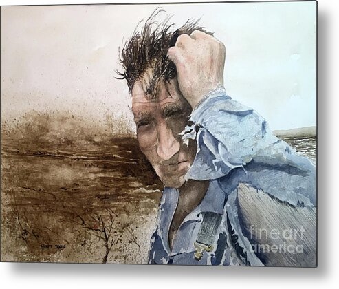 A Farmer Stands In A Field On A Windy Day. Metal Print featuring the painting Casual Friday by Monte Toon