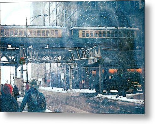 Chicago Loop Metal Print featuring the painting Christmas Shopping - Wabash Ave 1970s by Glenn Galen