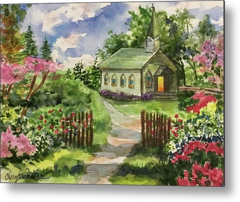 Kirk Metal Print featuring the painting Church by the Wildwood by Cheryl Wallace
