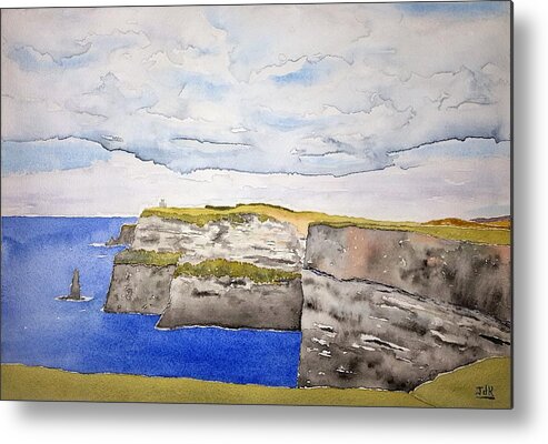 Watercolor Metal Print featuring the painting Cliffs of Moher by John Klobucher