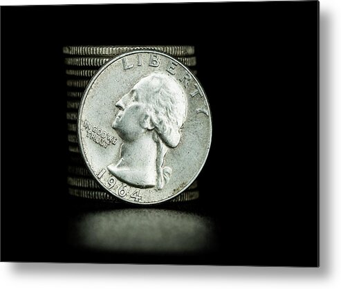 Coins Metal Print featuring the photograph Coin Collecting - 1964 Silver Quarters by Amelia Pearn