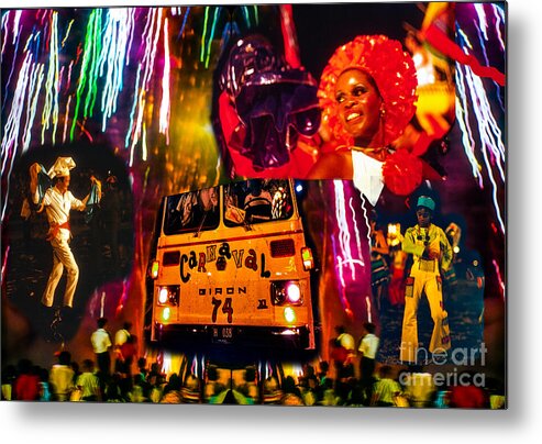Cuba Metal Print featuring the mixed media Collage A Cuban beauty dances and sings at the 1974 Havana Carnival. by Elena Gantchikova