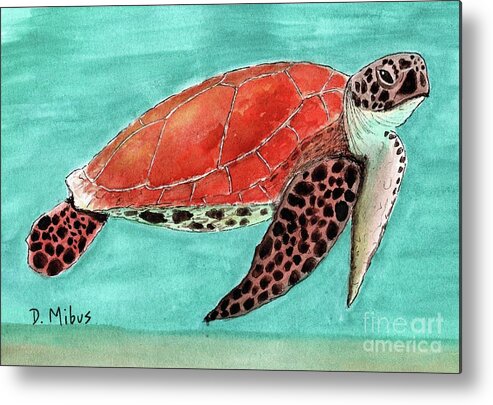 Sea Turtle Metal Print featuring the painting Colorful Sea Turtle in Blue Green Water by Donna Mibus