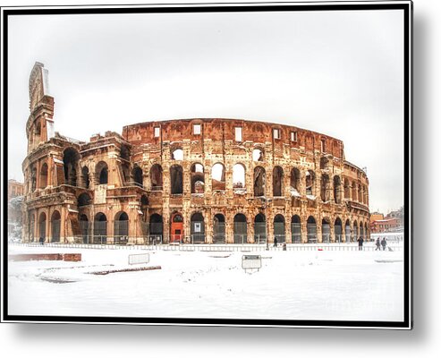 Colosseo Metal Print featuring the photograph Colosseum - Snow over Roma by Stefano Senise